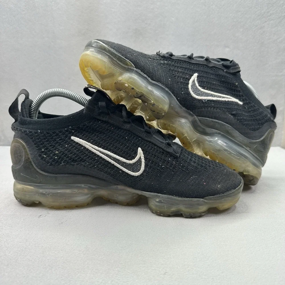 Womens Size 9 Nike Air VaporMax 2021‎ Flyknit Black Metallic Silver Sneakers